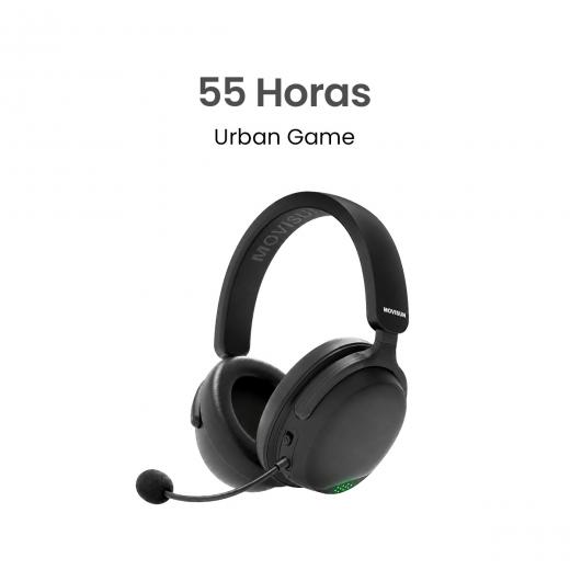 Movisun Urban Game - Audífonos Gamer BT 6.0, Dongle 2.4G y Cable USB, 55H de Batería, Micrófono Extraíble, Luces RGB, Carga Rápida y Diseño Plegable