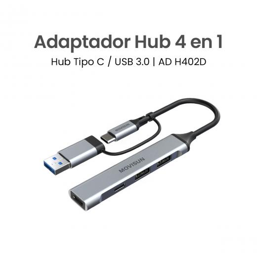 MOVISUN AD H402D - Adaptador Hub Dual 4 en 1, Compatible con Laptop, Tablet y Celulares
