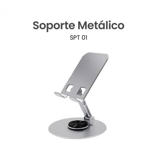 Movisun SPT 01 Plateado - Soporte Metálico Antideslizante para Celular, Rotación 360°, Compatible con Dispositivos de 4” a 7.9”, Hasta 1 kg de Carga