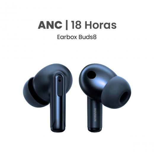 MOVISUN Earbox Buds8 Azul - Audífonos inalámbricos con ANC, asistente de voz, modo juego y hasta 18 h de autonomía