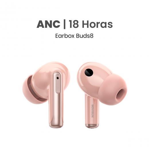 MOVISUN Earbox Buds8 Rosado - Audífonos inalámbricos con ANC, asistente de voz, modo juego y hasta 18 h de autonomía