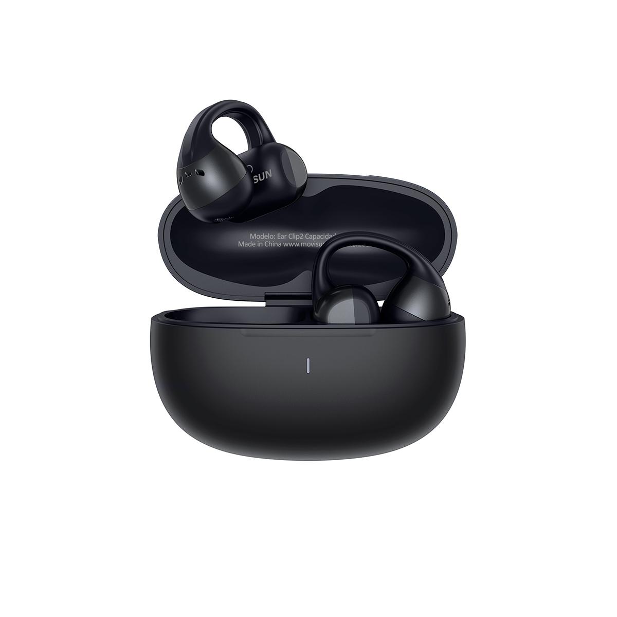 MOVISUN Ear Clip2 Negro – Audífonos Tipo Arete Inalámbricos con Bluetooth 6.0, 15h de Autonomía, Modo Juego