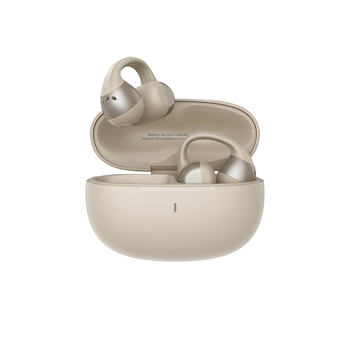 MOVISUN Ear Clip2 Beige – Audífonos Tipo Arete Inalámbricos con Bluetooth 6.0, 15h de Autonomía, Modo Juego