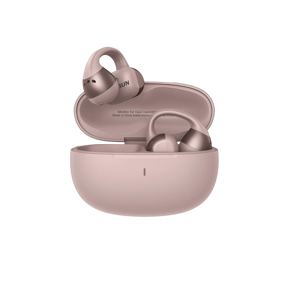 MOVISUN Ear Clip2 Rosa – Audífonos Tipo Arete Inalámbricos con Bluetooth 6.0, 15h de Autonomía, Modo Juego