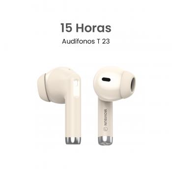 MOVISUN T 23 Beige - Audífonos Inalámbricos con Bluetooth 5.4, 15h de batería, sensor táctil, micrófono incorporado y estuche tipo C