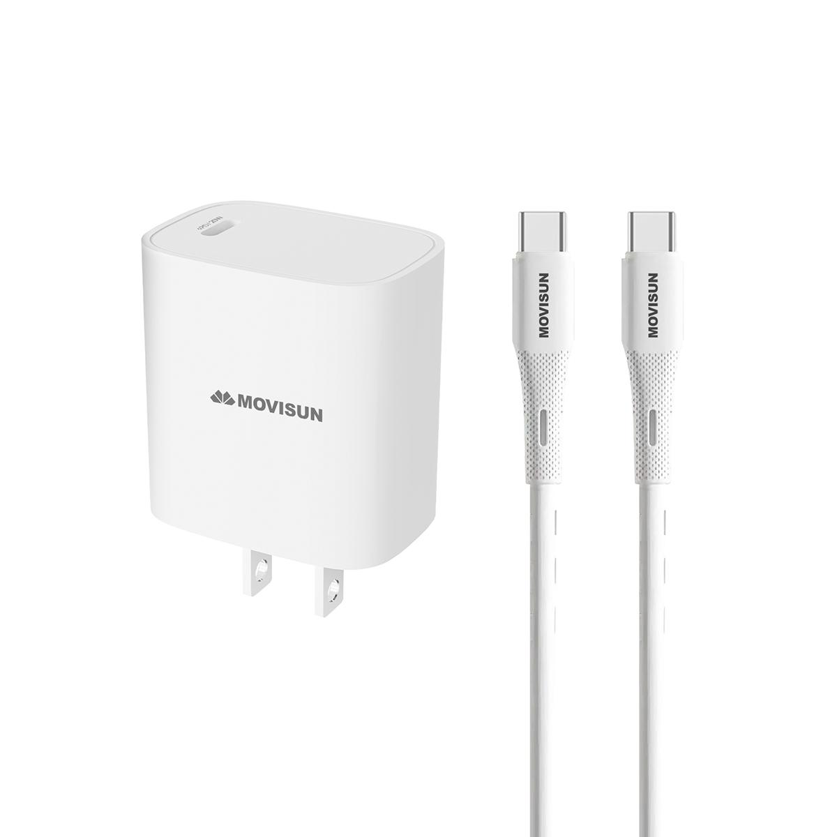 MOVISUN MPD 20 Blanco – Kit Cargador Tipo C con Carga PD 20W y Cable de 1.2 m