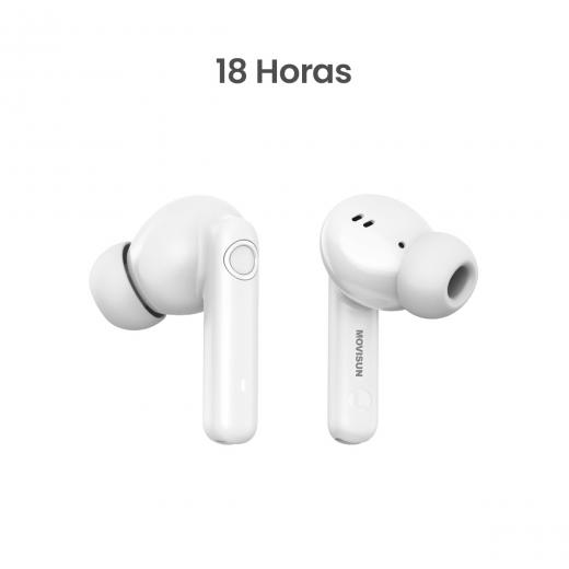 MOVISUN T 18 Blanco - Audífonos Inalámbricos, 18 horas de duración, Bluetooth 5.4