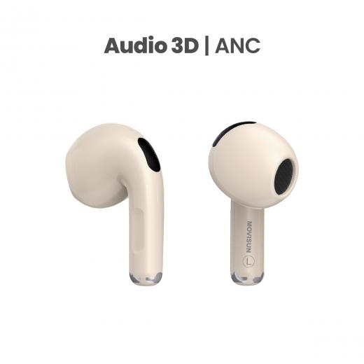 MOVISUN T 17 Buds Beige - Audífonos inalámbricos con cancelación de ruido, modo transparencia, 3D y hasta 16 h de autonomía
