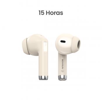 MOVISUN T 23 Beige - Audífonos Inalámbricos con Bluetooth 5.4, 15h de batería, sensor táctil, micrófono incorporado y estuche tipo C