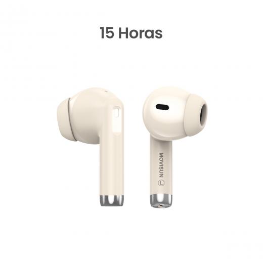 MOVISUN T 23 Beige - Audífonos Inalámbricos con Bluetooth 5.4, 15h de batería, sensor táctil, micrófono incorporado y estuche tipo C