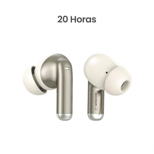 MOVISUN T 22 Dorado – Audífonos Inalámbricos Bluetooth con Control Táctil, 20h de Autonomía, Micrófono, Estuche Tipo C, Sonido Estéreo, Compatibles con Android y iPhone