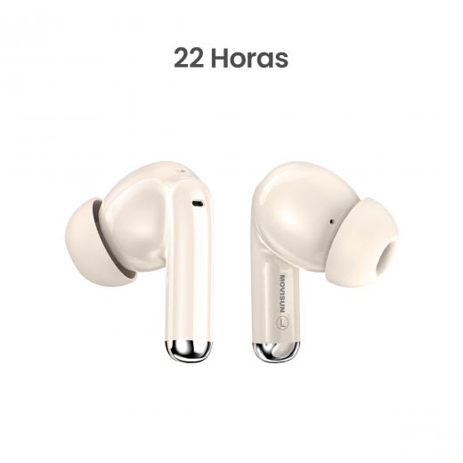MOVISUN T 21 Beige – Audífonos Inalámbricos con Sensor Táctil, Diseño Ergonómico y 22h de Reproducción Total