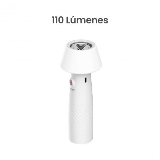 MOVISUN Light M02 Blanco – Linterna LED Recargable con Modo Lámpara Cálida, 1200 mAh, 70/110 lm, 9h de Uso, Tipo C, ideal para camping, cortes de luz, escritorio o uso nocturno.
