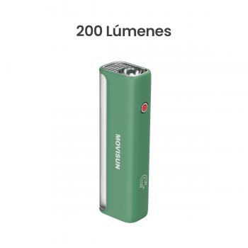 MOVISUN Light M01 Verde – Linterna Magnética LED, 2 Modos (Linterna y Lámpara), 60/200 lm, Luz Regulable, Recargable por USB Tipo C, 1200 mAh,  Ideal para Auto, Camping, Taller y Emergencias