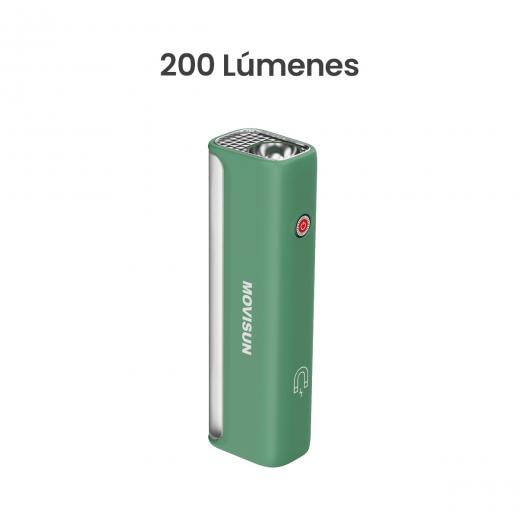 MOVISUN Light M01 Verde – Linterna Magnética LED, 2 Modos (Linterna y Lámpara), 60/200 lm, Luz Regulable, Recargable por USB Tipo C, 1200 mAh,  Ideal para Auto, Camping, Taller y Emergencias