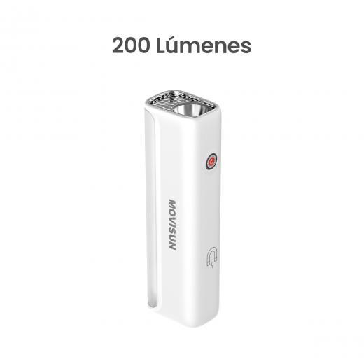 MOVISUN Light M01 Blanco – Linterna Magnética LED, 2 Modos (Linterna y Lámpara), 60/200 lm, Luz Regulable, Recargable por USB Tipo C, 1200 mAh,  Ideal para Auto, Camping, Taller y Emergencias