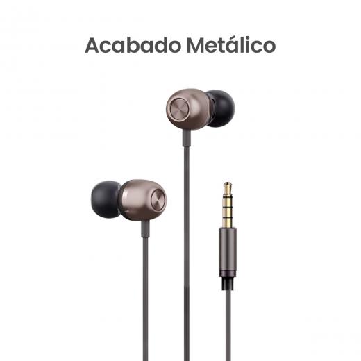 MOVISUN Enjoy P3 Marrón – Audífonos con Cable Jack 3.5 mm, Diseño Metálico, Micrófono Incorporado, Control de Reproducción y Llamadas, 1.20 m
