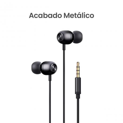 MOVISUN Enjoy P3 Negro – Audífonos con Cable Jack 3.5 mm, Diseño Metálico, Micrófono Incorporado, Control de Reproducción y Llamadas, 1.20 m