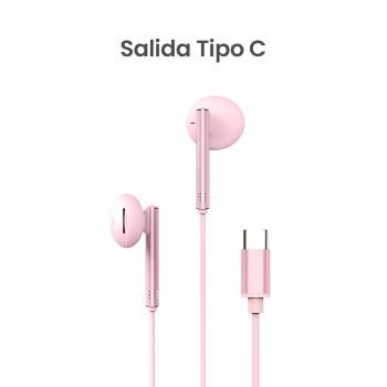 MOVISUN Enjoy P1-C Rosado – Audífonos con Cable Tipo C, Micrófono Incorporado, Control de Volumen y Reproducción, Diseño Metálico, 1.20 m