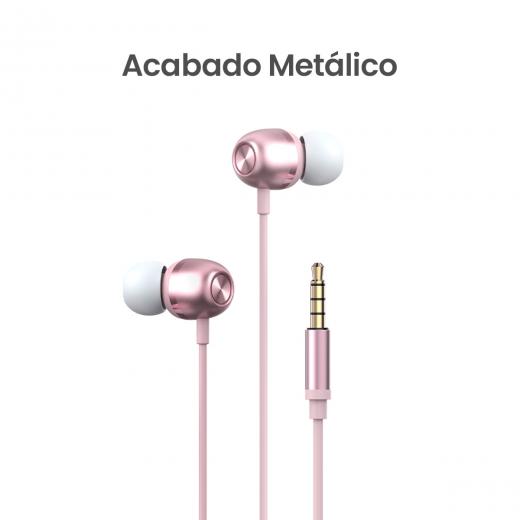 MOVISUN Enjoy P3 Rosado – Audífonos con Cable Jack 3.5 mm, Diseño Metálico, Micrófono Incorporado, Control de Reproducción y Llamadas, 1.20 m