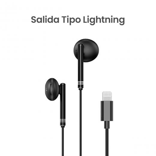 MOVISUN Enjoy P1-LT Negro – Audífonos con Cable Lightning, Micrófono Incorporado, Control de Volumen y Reproducción, Diseño Metálico, 1.20 m