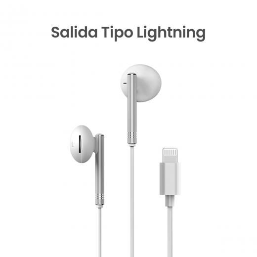 MOVISUN Enjoy P1-LT Blanco – Audífonos con Cable Lightning, Micrófono Incorporado, Control de Volumen y Reproducción, Diseño Metálico, 1.20 m