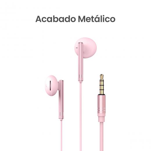 MOVISUN Enjoy P1 Rosado – Audífonos con Cable Jack 3.5 mm, Micrófono Incorporado, Control de Reproducción y Volumen, Diseño Metálico, 1.20 m
