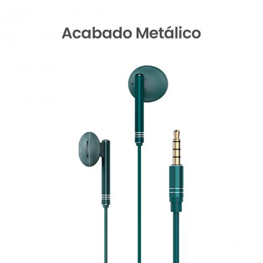 MOVISUN Enjoy P1 Verde – Audífonos con Cable Jack 3.5 mm, Micrófono Incorporado, Control de Reproducción y Volumen, Diseño Metálico, 1.20 m