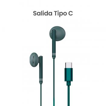 MOVISUN Enjoy P1-C Verde – Audífonos con Cable Tipo C, Micrófono Incorporado, Control de Volumen y Reproducción, Diseño Metálico, 1.20 m