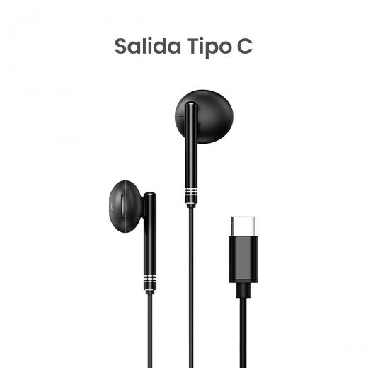 MOVISUN Enjoy P1-C Negro – Audífonos con Cable Tipo C, Micrófono Incorporado, Control de Volumen y Reproducción, Diseño Metálico, 1.20 m