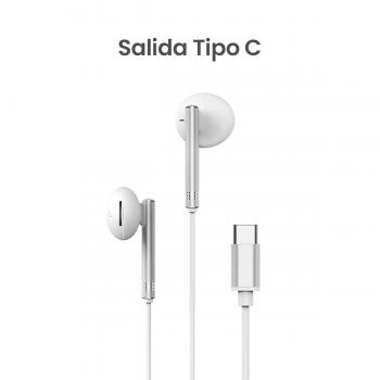 MOVISUN Enjoy P1-C Blanco – Audífonos con Cable Tipo C, Micrófono Incorporado, Control de Volumen y Reproducción, Diseño Metálico, 1.20 m