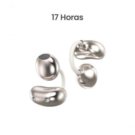 MOVISUN Ear Clip Blanco – Audífonos Inalámbricos Estilo Arete, Diseño Abierto, Hasta 17h, Bluetooth 6.0, Micrófono, Diseño Ergonómico sin Presión