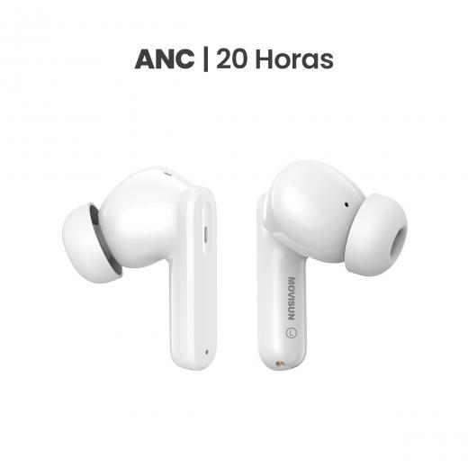 MOVISUN Earbox Buds6 Blanco - Audífonos inalámbricos con cancelación de ruido, modo juego y autonomía de hasta 20 h