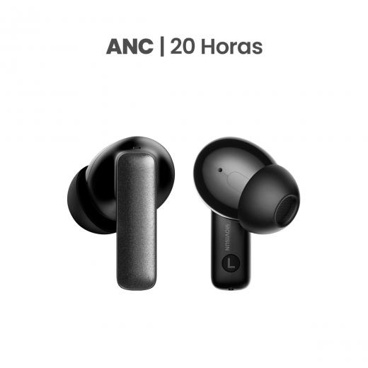 MOVISUN Earbox Buds9 Negro - Audífonos Inalámbricos con ANC y Modo Transparencia, Bluetooth 6.0, 20H Duración, Pantalla Digital LED, Control Táctil, Tipo C, Compatible iPhone y Android