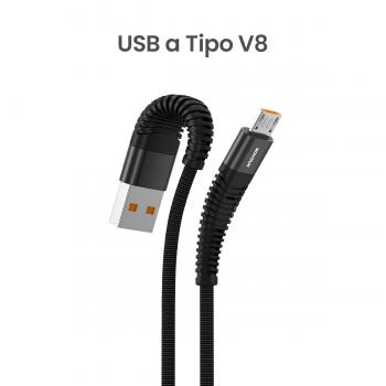 MOVISUN Cable de carga USB a Tipo V8 AA 615 Negro 1.2m – Carga Rápida 12W, Transferencia de Datos, Protección Antidoblez, Recubrimiento de Tela Reforzada de Alta Resistencia