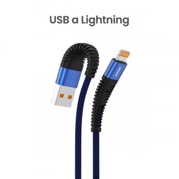 MOVISUN Cable de carga USB a Tipo Lightning AA 635 Azul 1.2m – Carga Rápida 2.4A, Transferencia de Datos, Protección Antidoblez, Recubrimiento de Tela Reforzada de Alta Resistencia