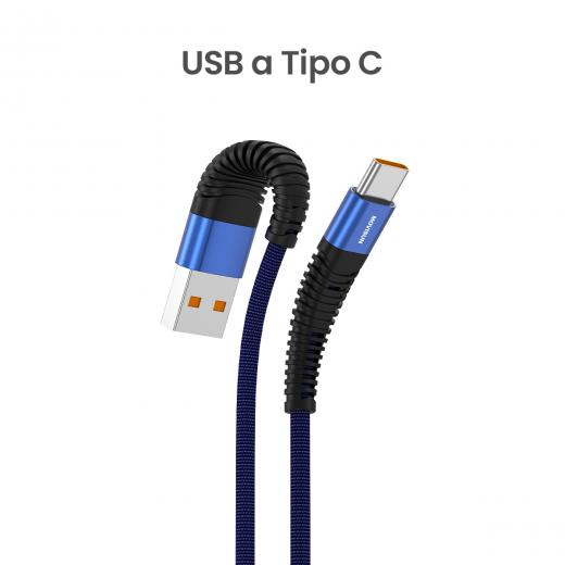 MOVISUN Cable de carga USB a Tipo C AA 625 Azul 1.2m – Carga Rápida 30W, Transferencia de Datos, Protección Antidoblez, Recubrimiento de Tela Reforzada de Alta Resistencia