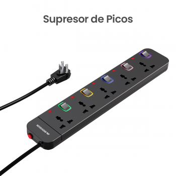 MOVISUN EXCO-501 Negro - Supresor de Picos, 5 Tomas, 3 m, Protección Sobrecarga