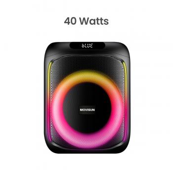 MOVISUN Power Five – Parlante Karaoke Bluetooth 40W, 10Horas Duración, Micrófono Incluido, Luces LED, Control Remoto, Entrada USB TF AUX Y Modo FM