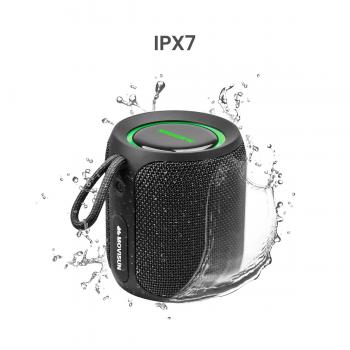 MOVISUN Power Smart Negro – Parlante Bluetooth Acuático IPX7, 16W, Batería 2500 mAh, Sonido 360°, Luces LED, TWS, Entrada AUX