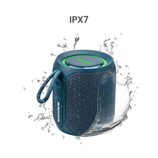 MOVISUN Power Smart Azul – Parlante Bluetooth Acuático IPX7, 16W, Batería 2500 mAh, Sonido 360°, Luces LED, TWS, Entrada AUX