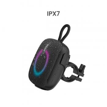 MOVISUN Power Sport – Parlante Bluetooth Inalámbrico para Bicicleta, IPX7, Radio FM y Micro SD, Soporte Incluido, 3.5H de Reproducción, LED RGB, TWS
