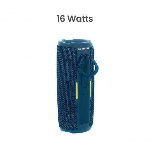 MOVISUN Power Three Azul – Parlante Bluetooth 16W con Radio FM, Función TWS, Luces LED, Batería 2500 mAh y Reproducción USB/TF