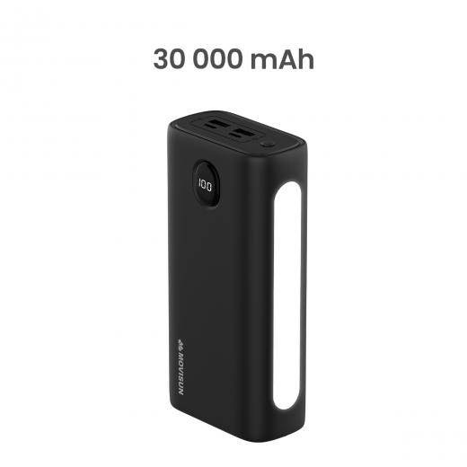 MOVISUN Rocket X30 - Power Bank de 30000 mAh con carga rápida PD, pantalla digital, 3 salidas y linterna lateral LED