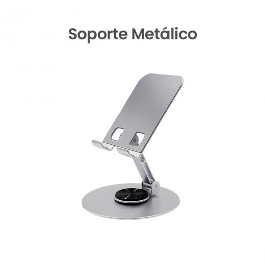 Movisun SPT 01 Plateado - Soporte Metálico Antideslizante para Celular, Rotación 360°, Compatible con Dispositivos de 4” a 7.9”, Hasta 1 kg de Carga