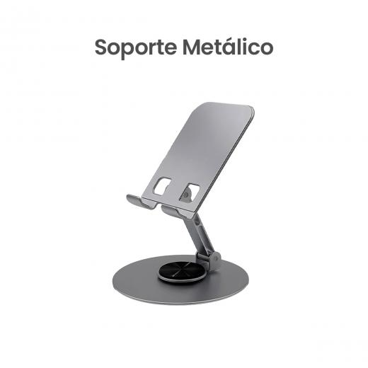 Movisun SPT 01 Gris - Soporte Metálico Antideslizante para Celular, Rotación 360°, Compatible con Dispositivos de 4” a 7.9”, Hasta 1 kg de Carga
