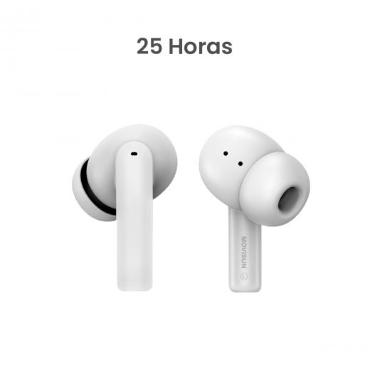 MOVISUN T 13 Blanco - Audífonos inalámbricos con hasta 25 h de autonomía, Bluetooth 5.3 y control táctil inteligente