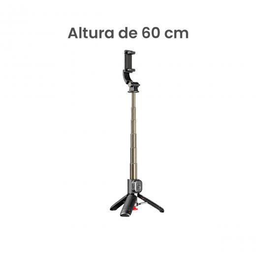 MOVISUN Tree T60 Negro - Trípode con Apertura Automática Auto Pop, Control Remoto Bluetooth 10m, Soporte Lateral para Luz LED, Giro 360, Altura 63cm, Palo Selfie 2 en 1 para Celular iPhone y Android