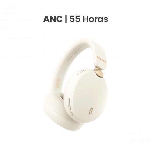 MOVISUN Urban Buds3 Beige – Audífonos Ergonómicos con ANC, Batería 55h, Modo Juego, Ecualizador BASS, Plegables, Micrófono, Bluetooth 5.4