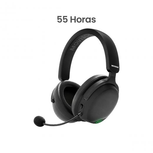 Movisun Urban Game - Audífonos Gamer BT 6.0, Dongle 2.4G y Cable USB, 55H de Batería, Micrófono Extraíble, Luces RGB, Carga Rápida y Diseño Plegable